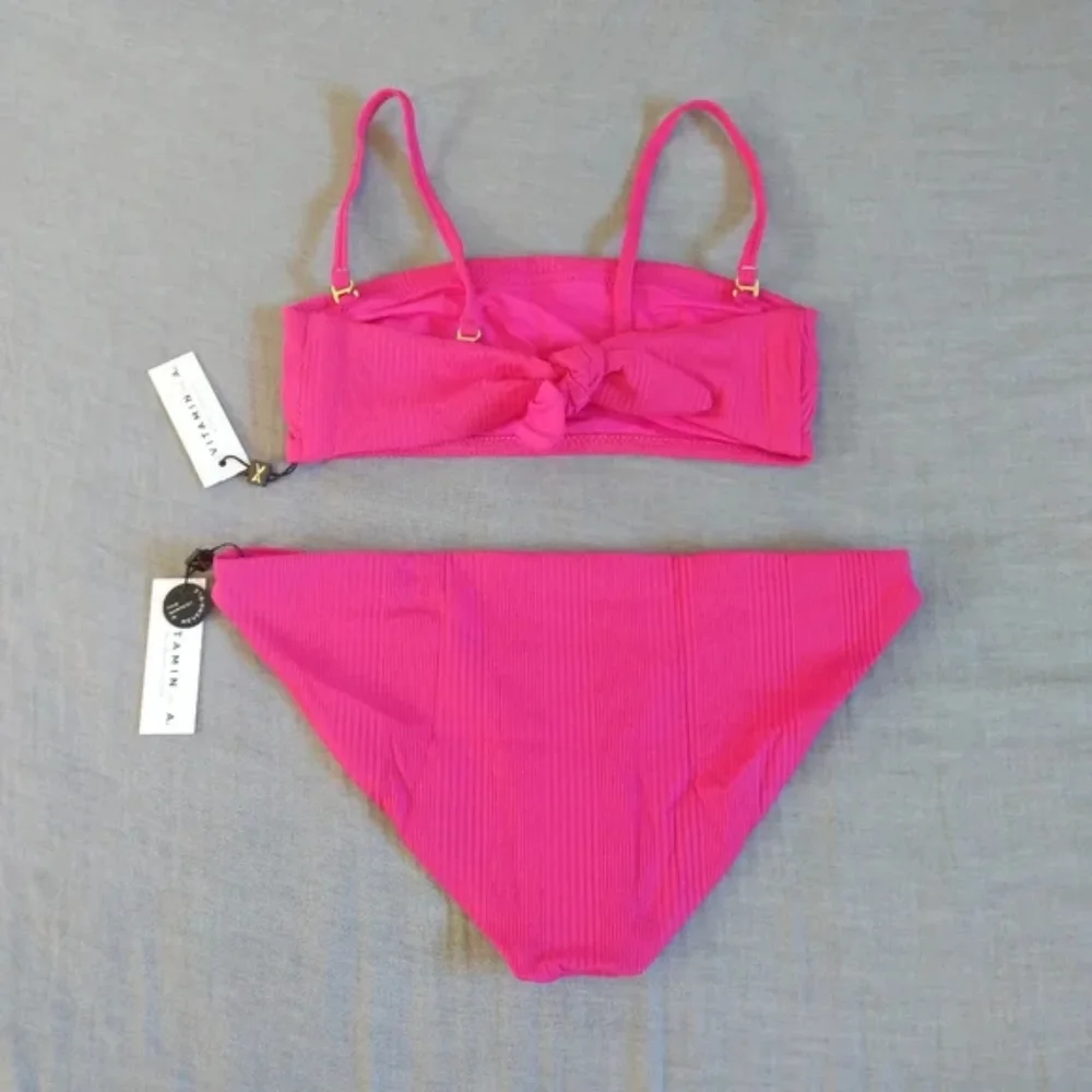 Vitamin A Mila Convertible Bandeau Bikini Top Luciana Bottoms Hot Pink Malaia - Picture 10 of 11